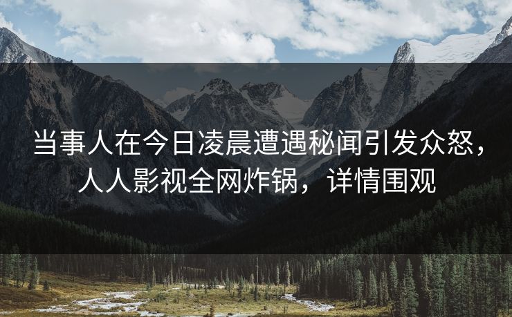 当事人在今日凌晨遭遇秘闻引发众怒,人人影视全网炸锅,详情围观
